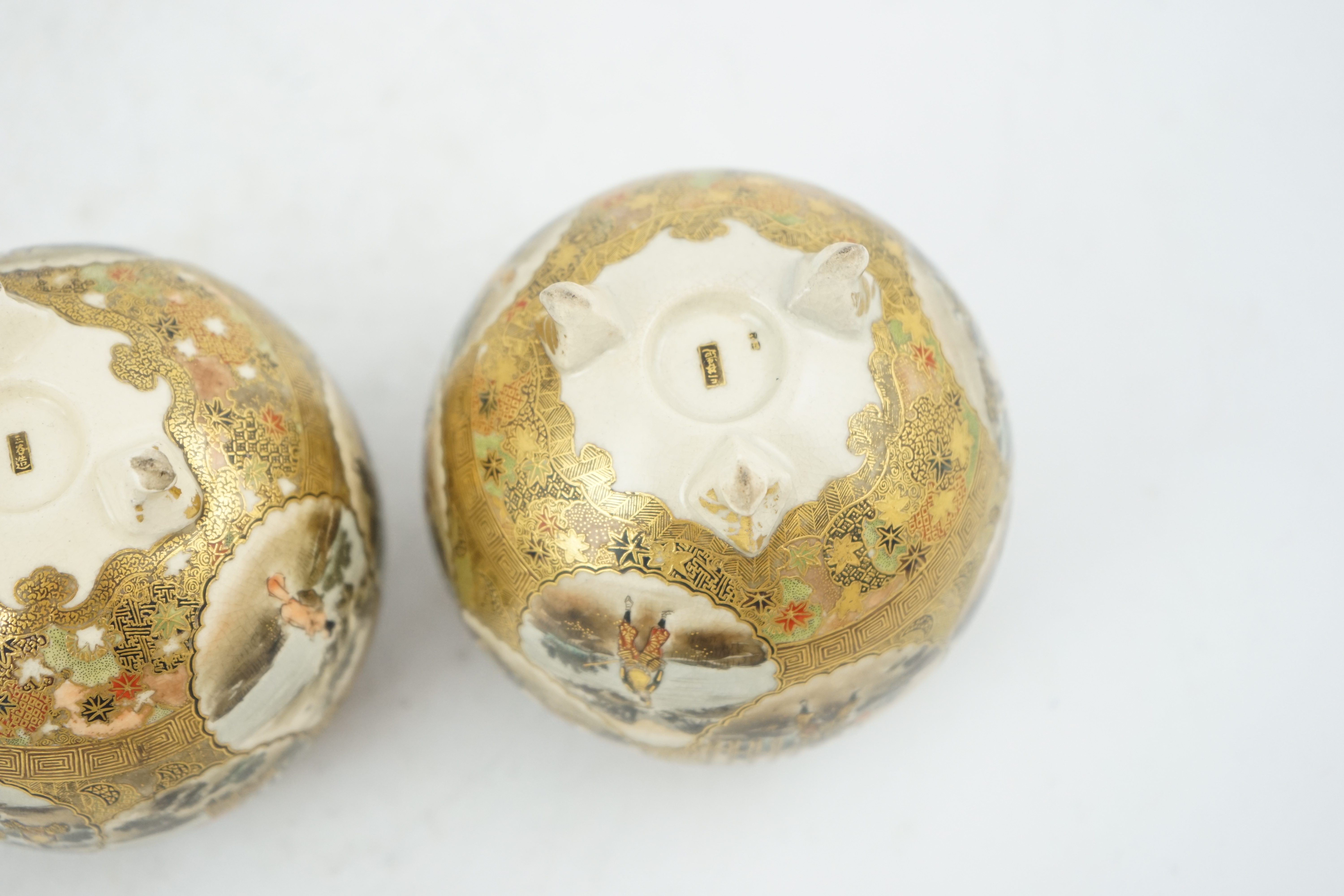 A pair of Japanese Satsuma globular koros, Meiji period